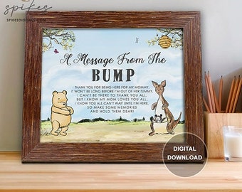 DIGITAL Download 10x8 Baby Shower Sign / Message from the Bump / Classic Winnie The Pooh