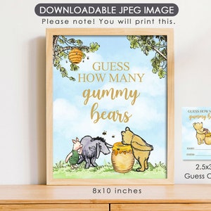 Cartello scaricabile 8"x10" con carte delle risposte / Decorazione classica per poster della festa di Winnie The Pooh / Indovina quanti orsi / Cielo blu
