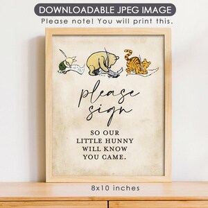 8"x10" Classic Winnie The Pooh Party Poster Decoration /  Please Sign Guestbook / for Birthday Baby Shower Table Sign / Instant Download