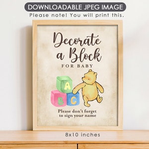 8 "x 10" Baby Shower Zeichen zum Herunterladen / Winnie Pooh Party Tischdeko / Baby Block dekorieren / Sofort Download