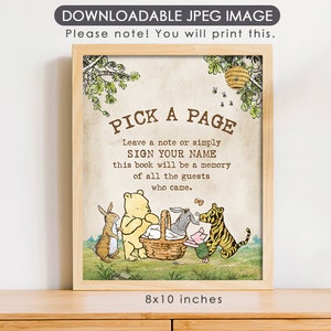 8&quot;x10&quot; Classic Winnie The Pooh Party Poster Decoration / for Birthday Baby Shower Table Sign/ Instant Download/ Guest Book Sign, Pick a Page