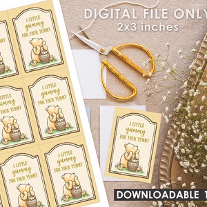 A Little Yummy for Your Tummy Tag / Classic Winnie The Pooh Favor Tags / Baby Shower or Birthday / Instant Download