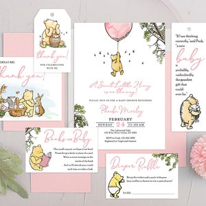 Personalized for you! / Emailed to you in 24hrs / Classic Winnie The Pooh Invitation Card / Pink Bundle Set Pack