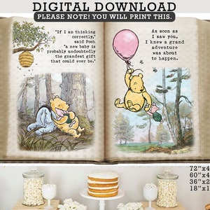 72&quot;x48&quot; Classic Winnie The Pooh Backdrop Background in DIGITAL FILE / Instant Download/ I Soon As I Saw You/If I am thinking correctly