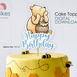Classic Winnie The Pooh Cake Topper or Centerpiece Decoration / for Birthday / Instant Download / Happy Birthday
