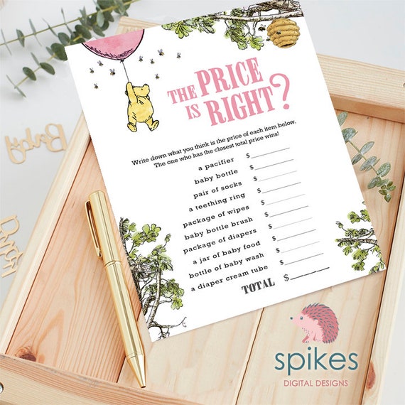 Classic Winnie The Pooh Baby Shower Games/ The Price Is Right / Instant  Download / 5x7 inches