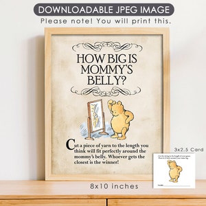 8"x10" How Big Is Mommy's Belly Game Sign and String Card Name Tag /Classic Winnie The Pooh / Baby Shower Game Games / Instant Download