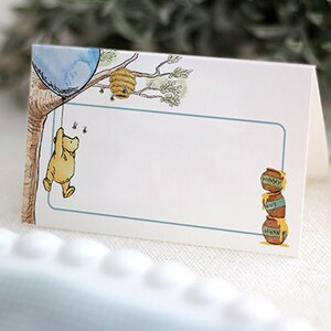 DESCARGA DIGITAL Etiqueta de alimentos en blanco / Archivo digital no editable / Carpa de alimentos y plantilla de tarjeta plana / Winnie The Pooh clásico
