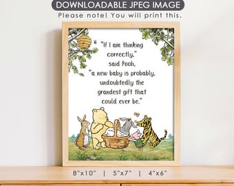 8"x10" | 5"x7" | 4"x6" | Classic Winnie The Pooh Poster/ If I am thinking correctly, a new baby is probably /Baby Shower Table Sign/ Instant