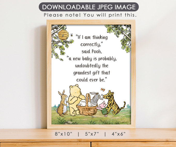 8"x10" | 5"x7" | 4"x6" | Classic Winnie The Pooh Poster/ If I am thinking correctly, a new baby is probably /Baby Shower Table Sign/ Instant