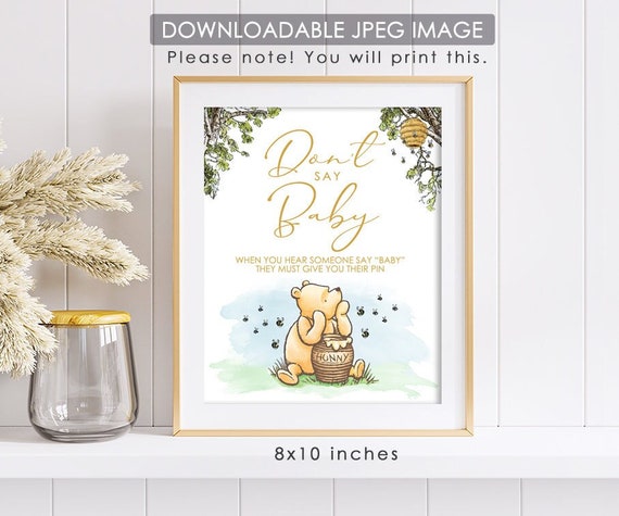 8"x10" Classic Winnie The Pooh Party Poster Decoration / Don't Say Baby Clothespin Game /Baby Shower Table Sign/ Instant Download Il_570xn