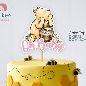 Classic Winnie The Pooh Cake Topper or Centerpiece Decoration / Pink for Girl Baby Shower / Instant Download / Oh Baby, Pooh Honey Hunny pot