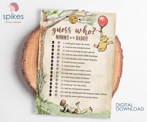 Classic Winnie The Pooh Baby Shower Games/ Guess Who Mommy Or Daddy / Instant Download / 5x7 inches Il_570xn