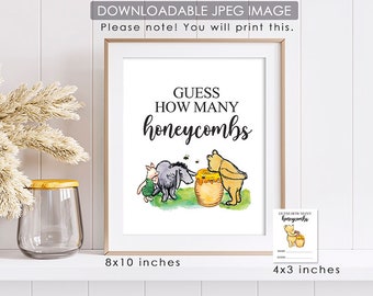 Downloadable 8"x10" Sign with Answer Cards / Classic Winnie The Pooh Party Poster Decoration / Guess How Many Honeycombs