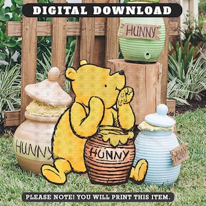 Classic Winnie The Pooh Eating Honey In Hunny Jar/ Printable Large Cutout Die Cut Prop / Yard Sign Stand Up Standee Decoration / Download