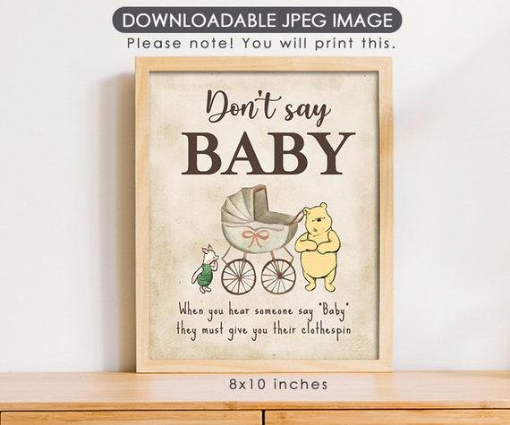 8"x10" Classic Winnie The Pooh Party Poster Decoration / Don't Say Baby Clothespin Game /Baby Shower Table Sign/ Instant Download Il_570xn