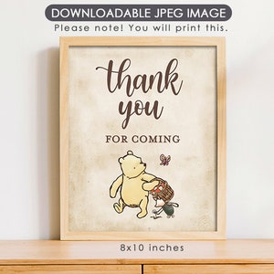 8&quot;x10&quot; Classic Winnie The Pooh Party Poster Decoration /  for Birthday Baby Shower Table Sign / Instant Download / Thank You Sign