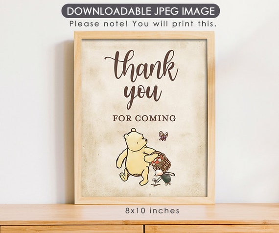 8"x10" Classic Winnie The Pooh Party Poster Decoration / for Birthday Baby Shower Table Sign / Instant Download / Thank You Sign Il_570xn