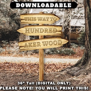 Classic Winnie The Pooh Door/ Wood Arrow Sign This Way to Hundred 100 Aker Wood/ Printable Large Cutout Die Cut Prop / Digital Download