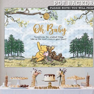 72&quot;x48&quot; Classic Winnie The Pooh Backdrop Background in DIGITAL FILE / Instant Download/ Oh Baby Sometimes the smallest things take up the