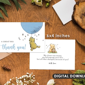 Downloadable 4&quot;x6&quot; Thank You Note Card / Classic Winnie The Pooh Party Baby Shower / Blue Boy Color / Instant Digital Download