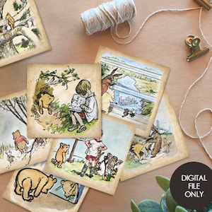 ¡Conjunto de 12! ¡Descárgalo en segundos! Guirnalda de banderines digitales para habitación de bebé/Winnie The Pooh clásico/Baby Shower/Banderines/Banderines instantáneos