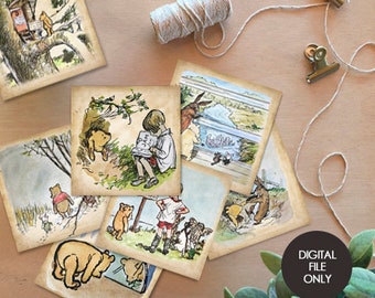 Set of 12! Download in Seconds! Digital Nursery Room Banner Garland /Classic Winnie The Pooh /Baby Shower Birthday/Bunting Flags/Instant