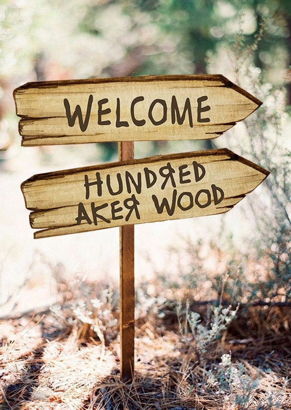 Downloadable! Four (4) Digital Direction Arrow Signs 10x3 inches / Printable File/Classic Winnie The Pooh/ Welcome Hundred 100 Acre Wood Il_570xn