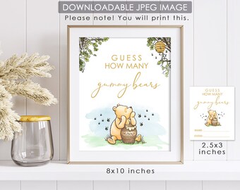 Winnie The Pooh Baby Shower Game - 'Guess How Many Candies' Kit With Standing Sign, 50 Cards & 180 Stickers (All Ages)