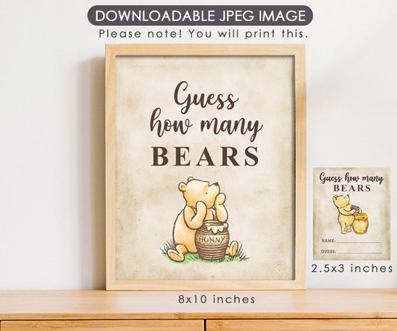 Downloadable 8"x10" Sign with Answer Cards / Classic Winnie The Pooh Party Poster Decoration / Guess How Many Bears are in the Jar Il_570xn
