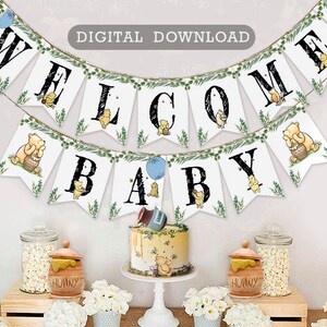 Downloadable Digital Banner Garland/ Classic Winnie The Pooh Baby Shower/Hanging Bunting Flags Decoration /Instant Download
