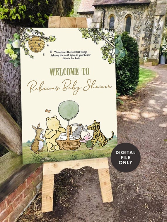 Classic Winnie The Pooh Baby Shower Birthday Poster / Welcome Sign / Personalized Digital File Il_570xn