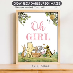 8&quot;x10&quot; Classic Winnie The Pooh Party Poster Decoration / Oh Baby Girl / Baby Shower Table Sign/ Instant Download