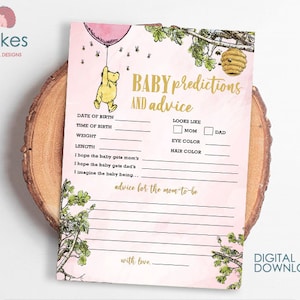 Blozen roze/klassieke Winnie de Poeh baby shower games/baby voorspellingen en advies aan moeder of nieuwe ouders/Instant Download