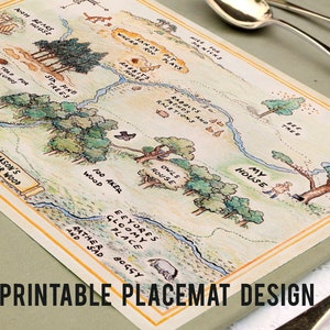Printable Placemat 100 Aker Wood Map 12"x18" or 10"x14" /Personalized/PDF Format /Classic Winnie The Pooh Party Table Decoration Centerpiece