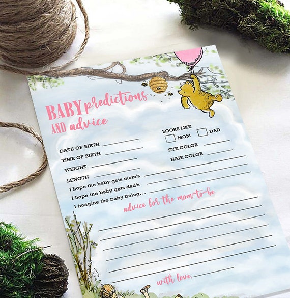 Winnie The Pooh Theme Baby Shower Game Card - Predictions for the