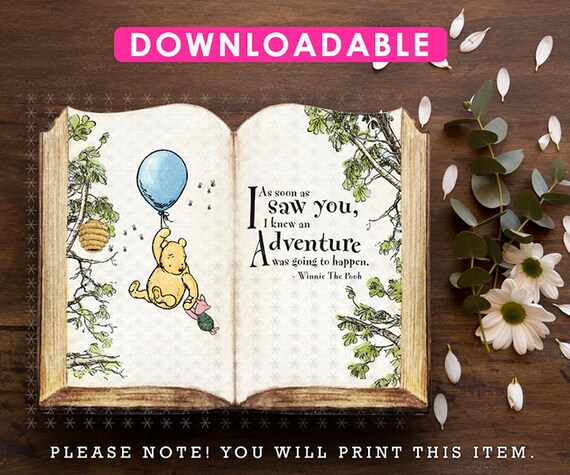 DOWNLOADABLE Pooh Book Decoration! Download Three Sizes 8.5x11 / 16x20/ 11x14 Digital File / Classic Winnie The Pooh Il_570xn