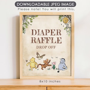 8&quot;x10&quot; Classic Winnie The Pooh Baby Shower /  Diaper Raffle Drop Off Table Sign / Instant Download Party Poster Decoration