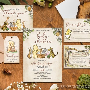 Personnalisé pour vous ! / Livré par email dans 24 heures / Carte d'invitation Winnie l'ourson classique / Lot