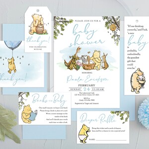 Invitation sur le thème de l'ourson / personnalisée pour vous ! / Livré par email dans 24 heures / Carte d'invitation Winnie l'ourson classique / Lot