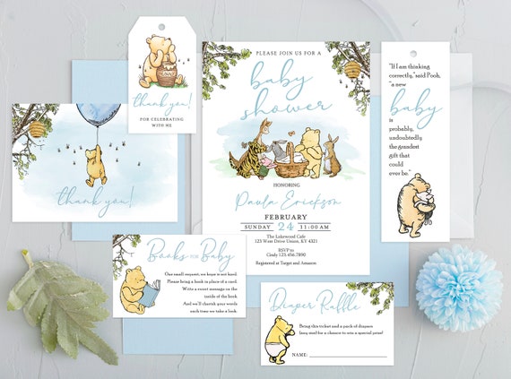 Pooh Themed Invite / Personalized for you! / Emailed to you in 24hrs / Classic Winnie The Pooh Invitation Card / Bundle Set Pack Il_570xn