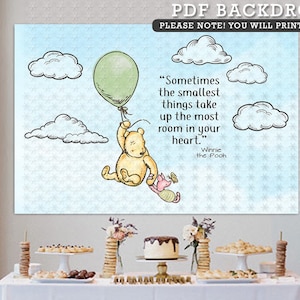72&quot;x48&quot; Downloadable Digital Backdrop Classic Winnie The Pooh Baby Shower Birthday / Background in DIGITAL FILE / Instant Download