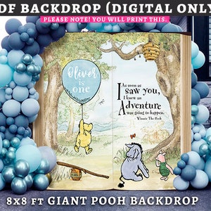 8 x 8 voet digitale achtergrond / klassieke Winnie de Pooh babyshower verjaardag / gepersonaliseerd voor jou / alleen digitaal bestand / je zal afdrukken