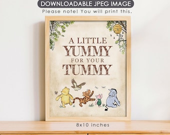 8&quot;x10&quot; Classic Winnie The Pooh Party Poster Decoration / A Little Yummy for Your Tummy / Sweet Dessert Bar Table Sign/ Instant Download