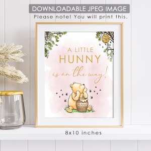 8"x10" Classic Winnie The Pooh Baby Shower Decoration / A Little Hunny Is On The Way/ Table Top Decor Baby Shower / Instant Download