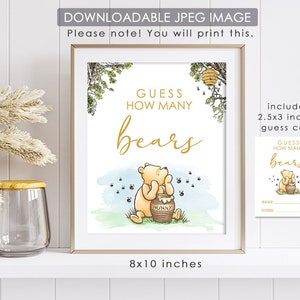 Herunterladbares 8 "x 10" -Schild mit Antwortkarten / Klassische Winnie Pooh-Party-Posterdekoration / Weißt du, wie viele Bären du bist?