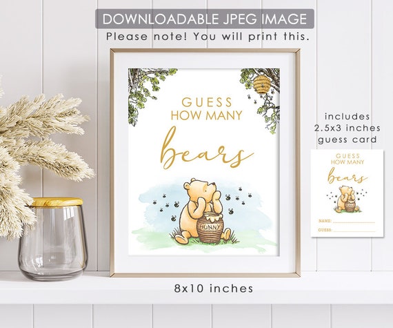 Downloadable 8"x10" Sign with Answer Cards / Classic Winnie The Pooh Party Poster Decoration / Guess How Many Bears Il_570xn