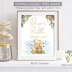 Biglietto scaricabile per la consegna della lotteria dei pannolini e biglietto per la lotteria dei pannolini/Classico Winnie The Pooh Baby Shower/Download digitale istantaneo