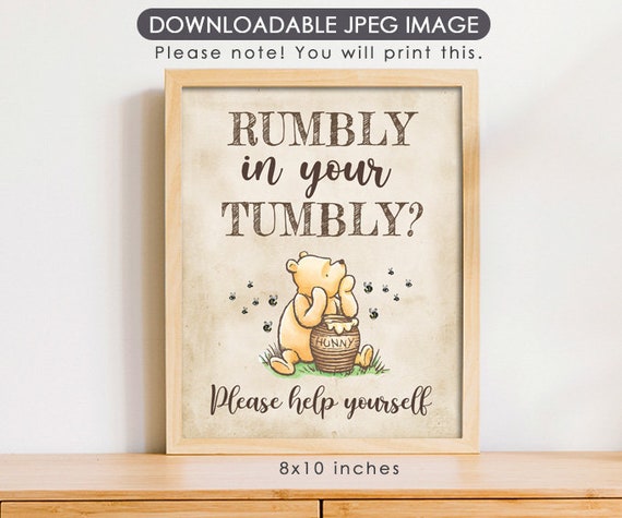 8"x10" Classic Winnie The Pooh Party Poster Decoration / Rumbly in your Tumbly / Please Help Yourself /Birthday Baby Shower / Instant Il_570xn