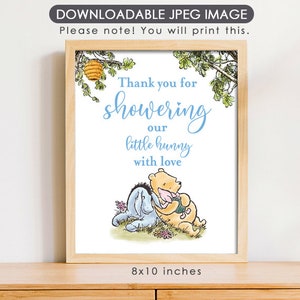 Póster clásico de Winnie the Pooh de 20 x 25 cm para decoración de fiestas. Gracias por la fiesta. Letrero para mesa de baby shower. Descarga instantánea.